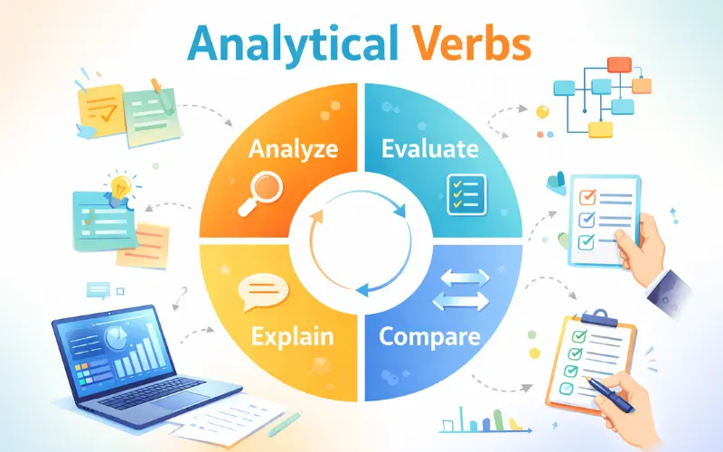 how to use analytical verbs in writing