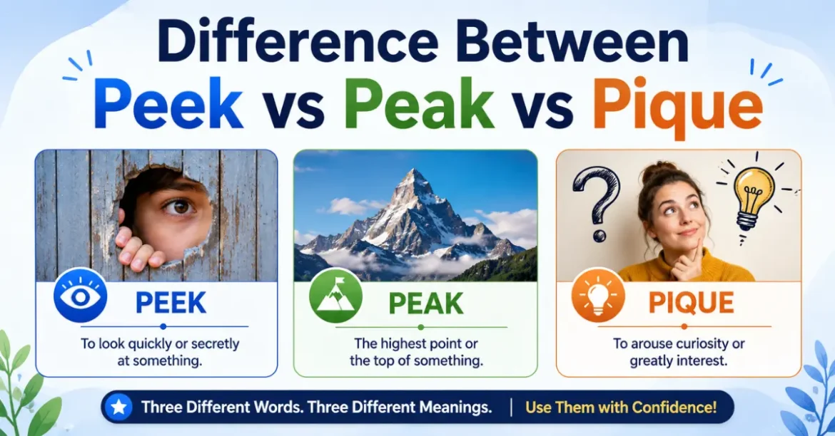 difference between peek vs peak vs pique