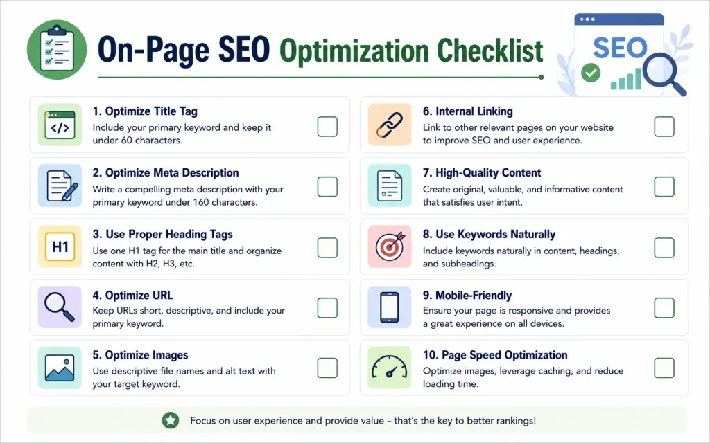 on page seo optimization checkliston page seo optimization checklist